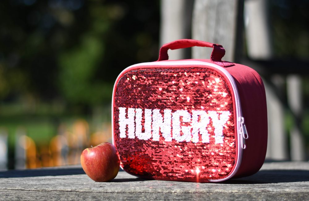 Hungery sequined designer insulated lunch bad container