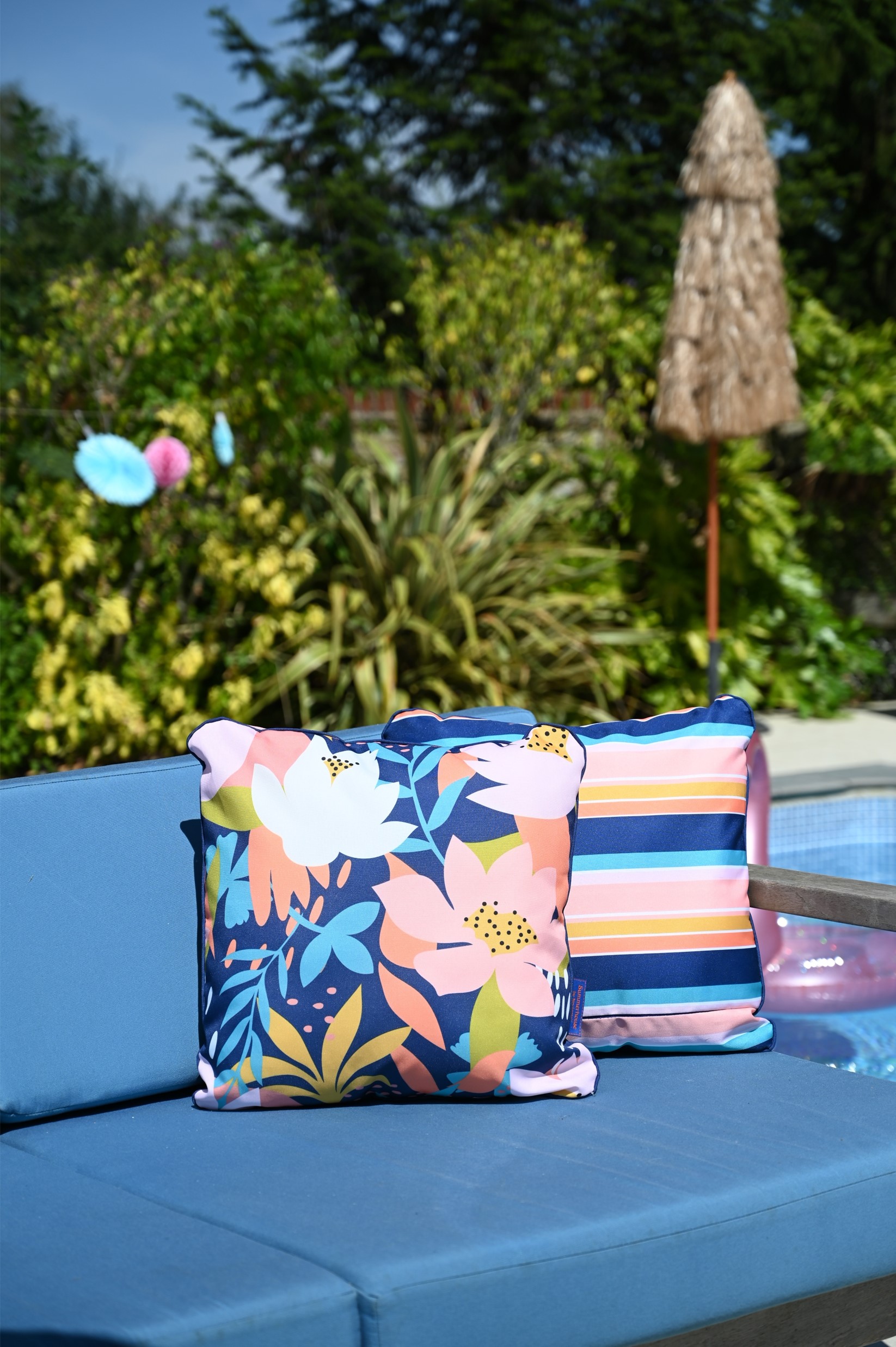 Riviera Outdoor Double Sided Cushion Floral/Stripe