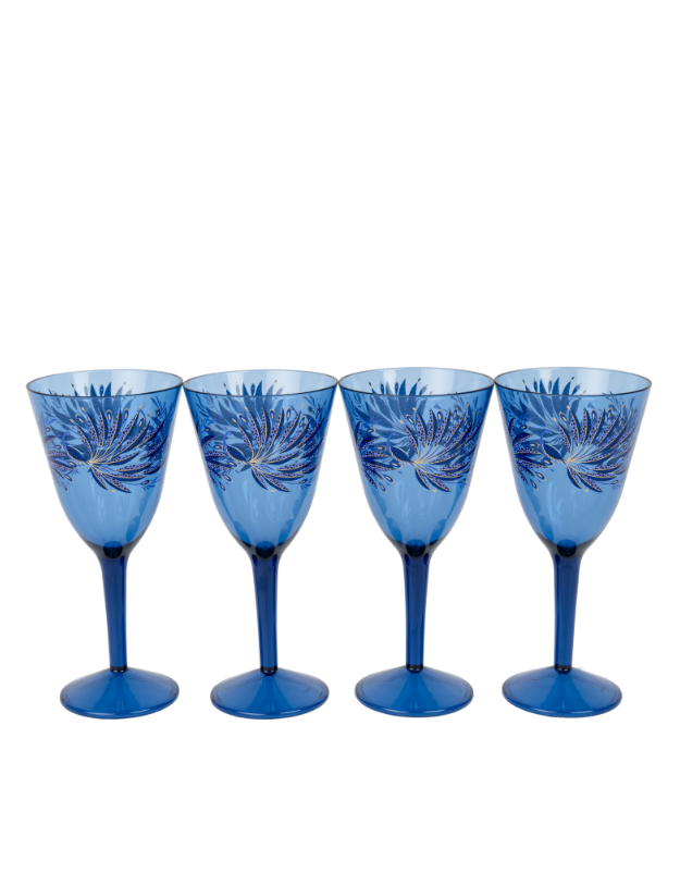 Sara Miller Anniversary Decorated Wine Glasses set of 4